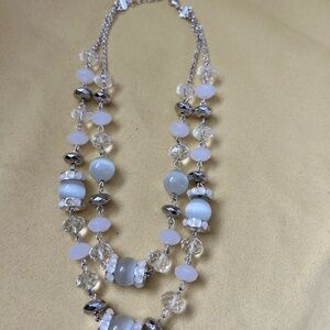 Elegant White Glass Bead Multi-Strand Necklace